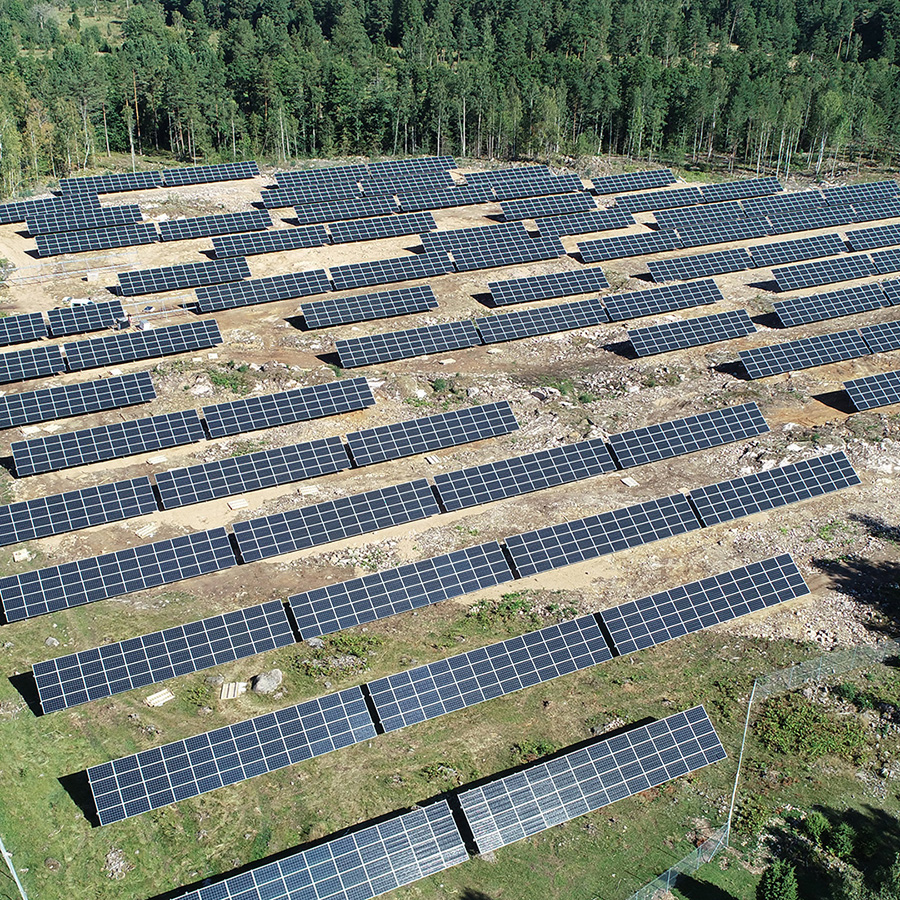 Flygbild över Bredstorp Solpark, Tranås